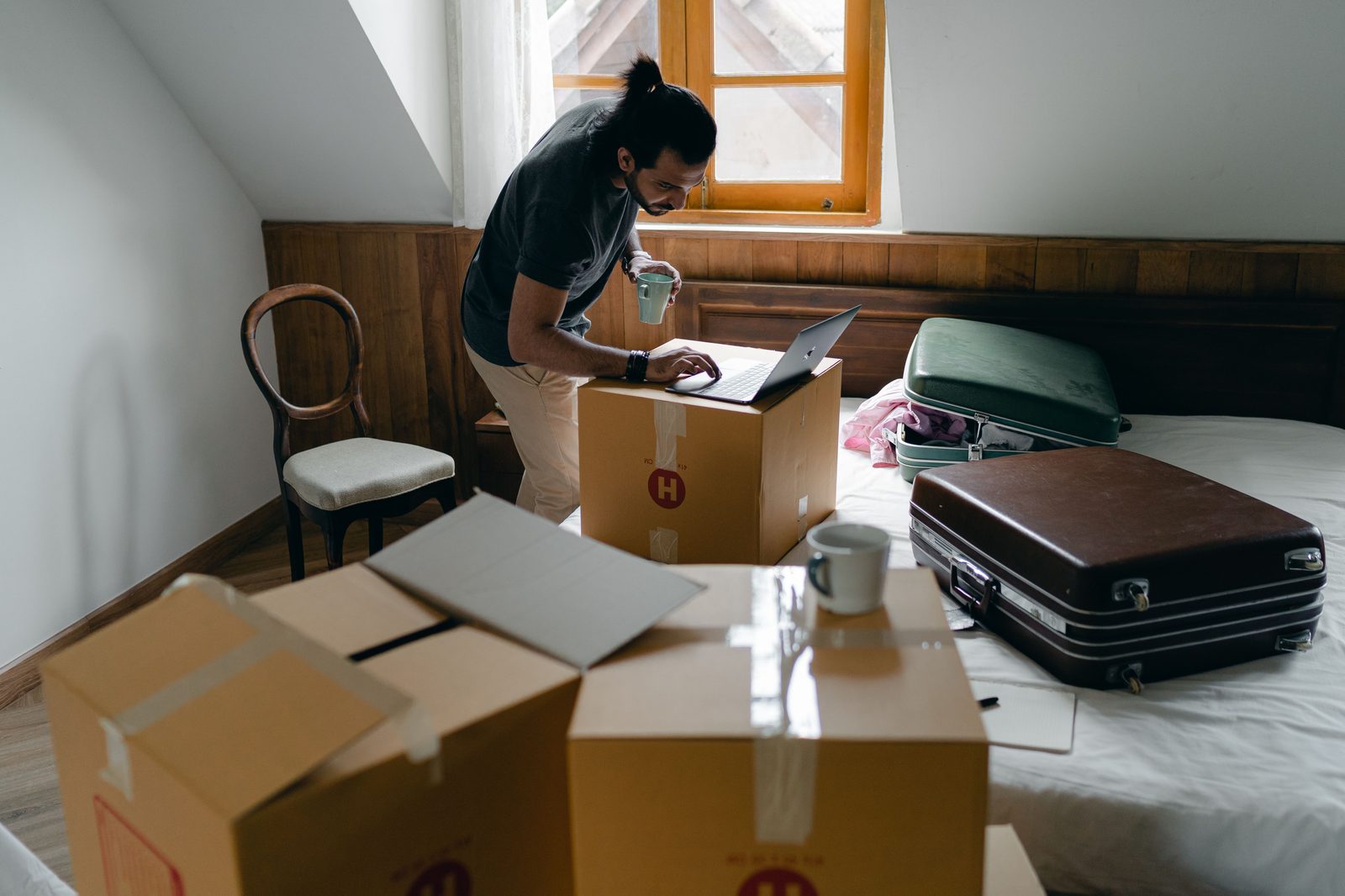 Office relocation packing in progress